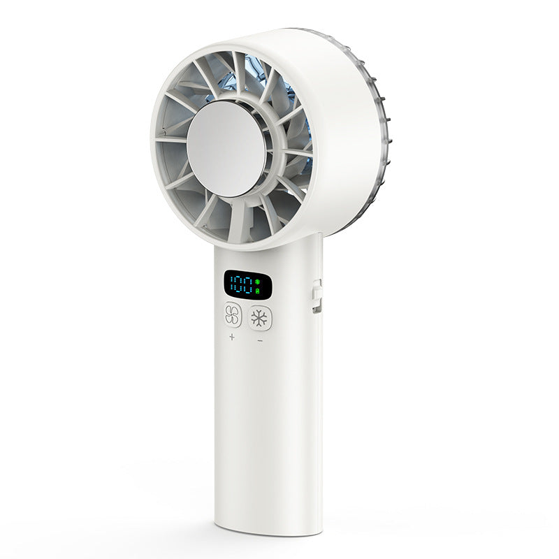 Handheld mini turbo fan shown in black and white colour options