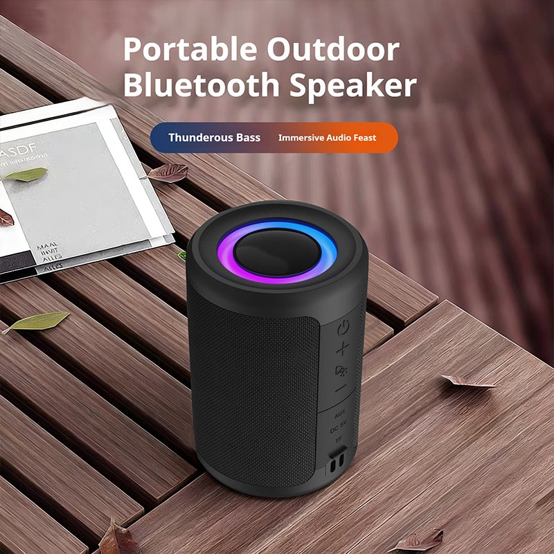 Portable Bluetooth speaker in black, front view